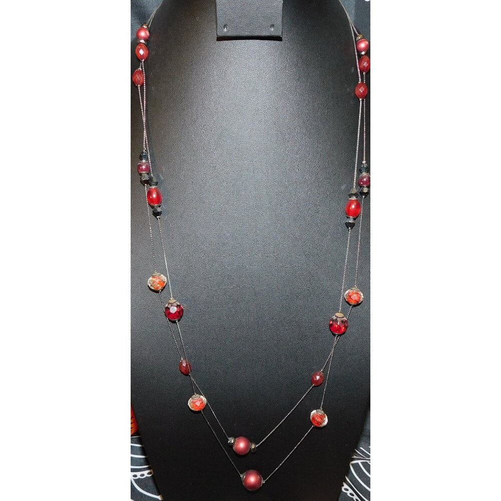 Corporate Goth Red And Black Beaded Station Necklace